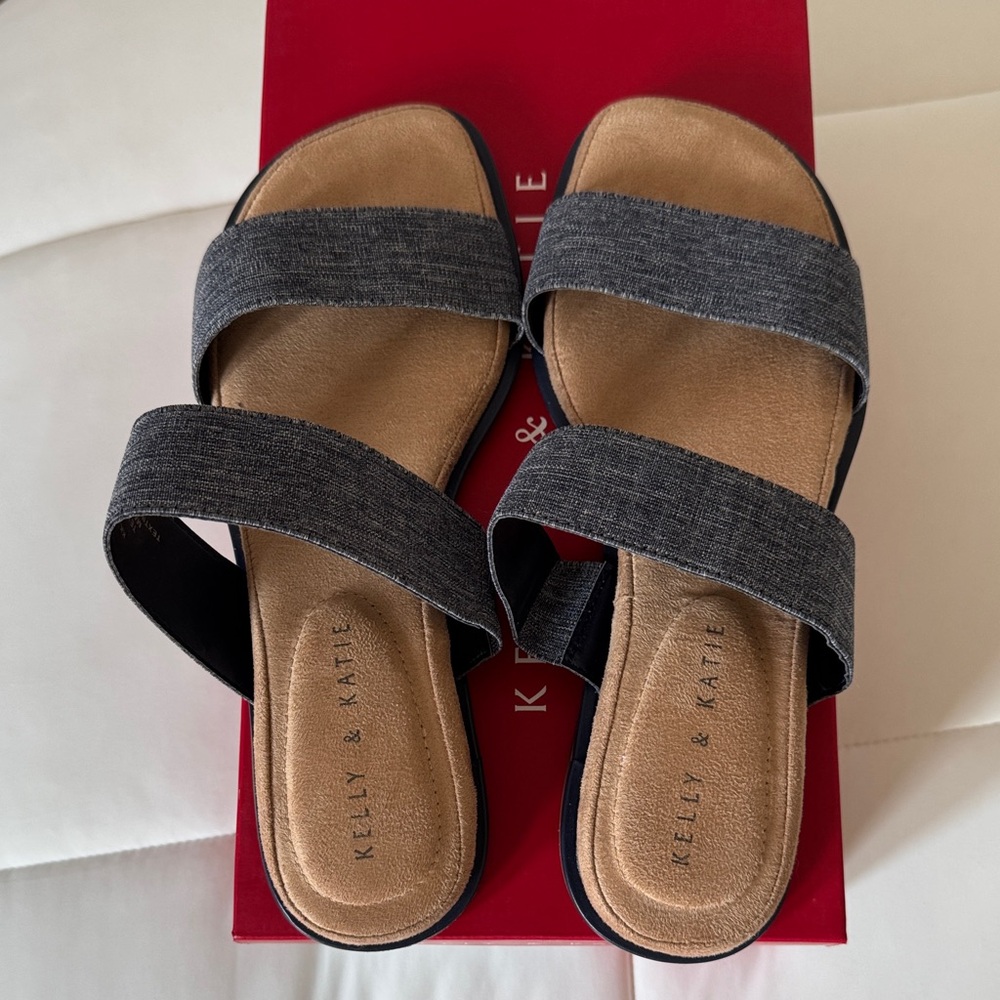 Kelly & Katie Denim and Beige Slide Sandals
